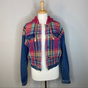 Vintage 90s Jordache Flannel/Denim Crop Jacket L
